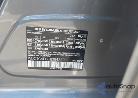 2018 Mercedes-Benz Gla 250 из США, поврежденный, VIN WDCTG4EB0JJ384250